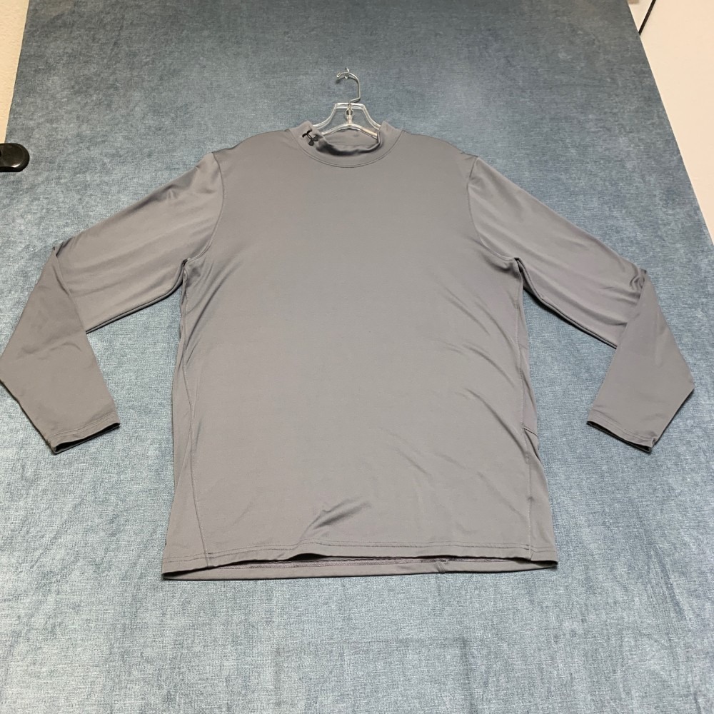 Under Armour ColdGear Compression Shirt Mens XL Gray Logo Mock Neck Performance